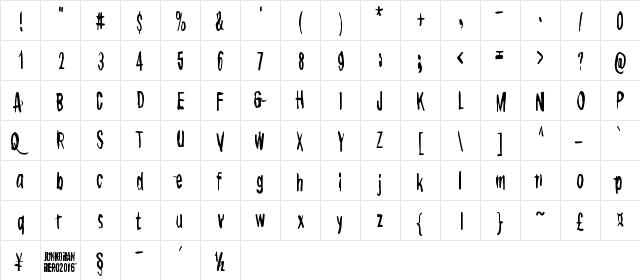 Overdose Regular  glyph index