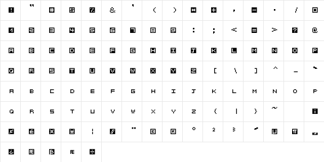 Cubixcode Medium  glyph index