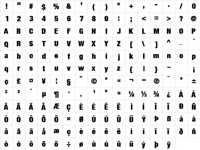 ContextRepriseExtraBlackSSK Regular  glyph index