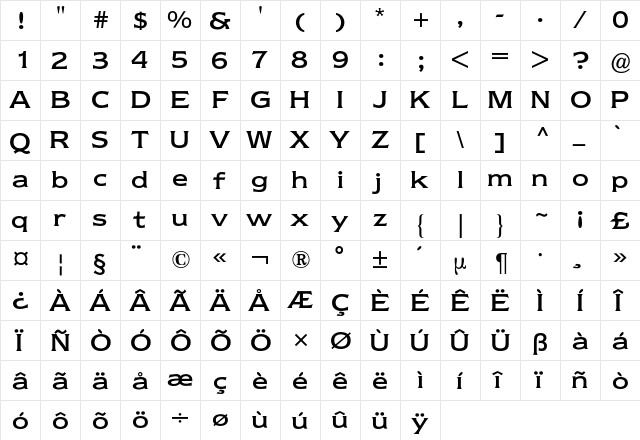 Newtext BQ Regular  glyph index