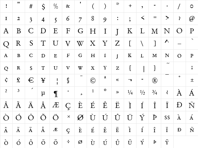 Garfeld-Original-Caps Regular  glyph index