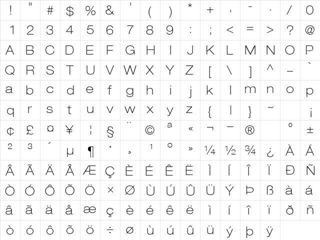 ContextRepriseThinExpSSK Regular  glyph index