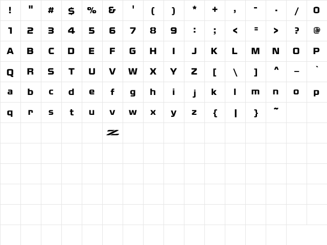Nissan Regular  glyph index