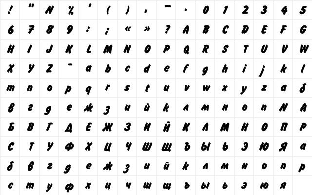 FlashRomanBold_DG Regular  glyph index