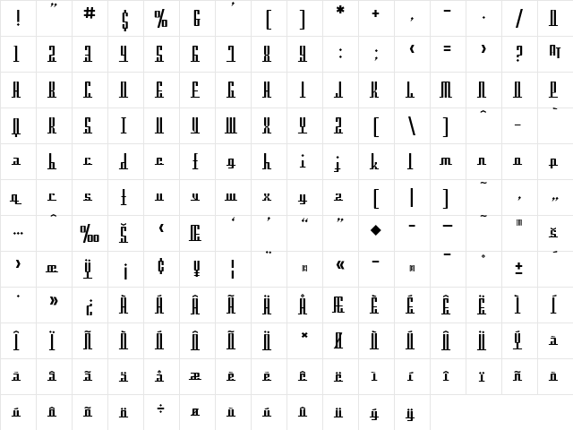 SF Americana Dreams Upright Regular  glyph index