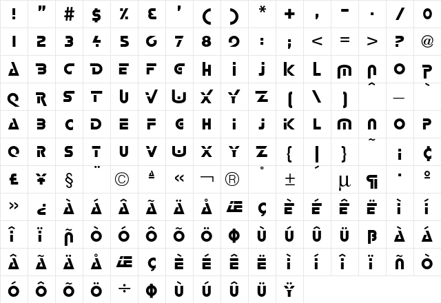 Lynz Font  glyph index