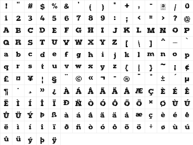 ROCK-ON Demo Regular  glyph index