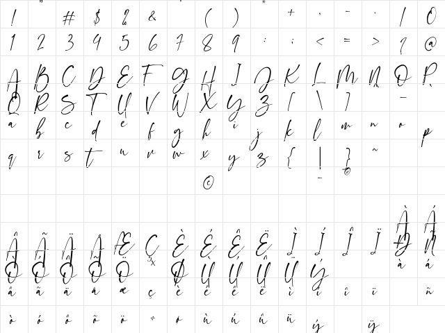 Forestea Script Regular  glyph index