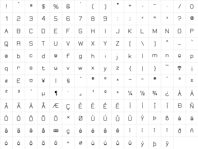 Elgethy Upper Bold Regular  glyph index