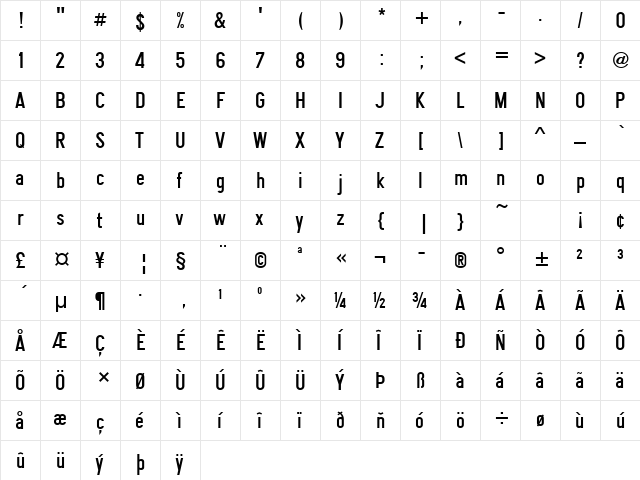 SnvDRegCon Regular  glyph index