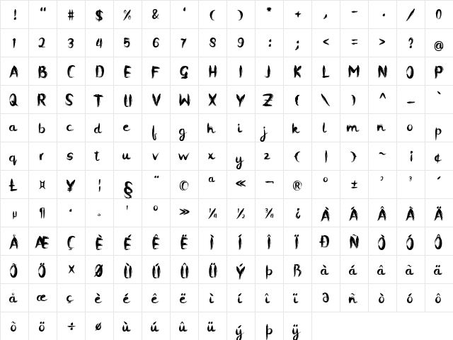 contania Regular  glyph index