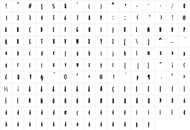 GarrisonSans-ExtraCond Regular  glyph index