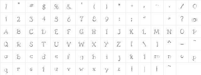 LD Mystify Regular  glyph index