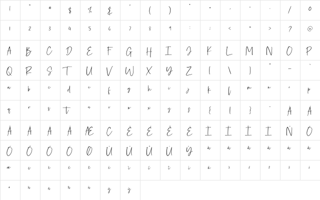 Rashilla | Signature Regular  glyph index