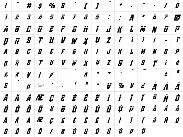 Raider Crusader Laser Regular  glyph index