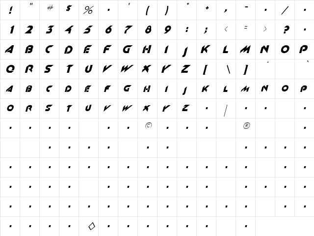 Space 4 Italic  glyph index