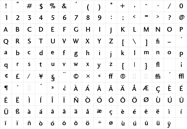 Charlotte Sans Medium LET Regular  glyph index