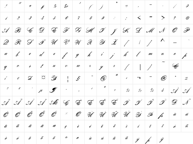 BankScr Becker Regular  glyph index