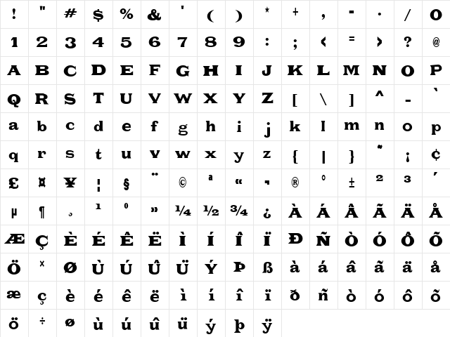 Fat Legs Semi-expanded Heavy  glyph index