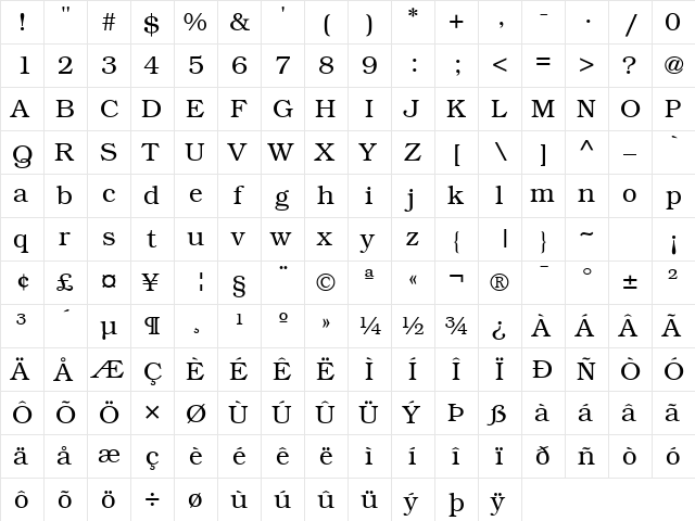 BookwomanSH Light  glyph index