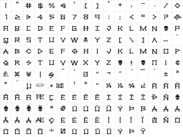 xBONES Expanded Expanded  glyph index