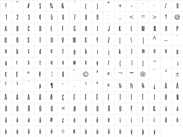NovaLightUltraCondSSK Bold  glyph index