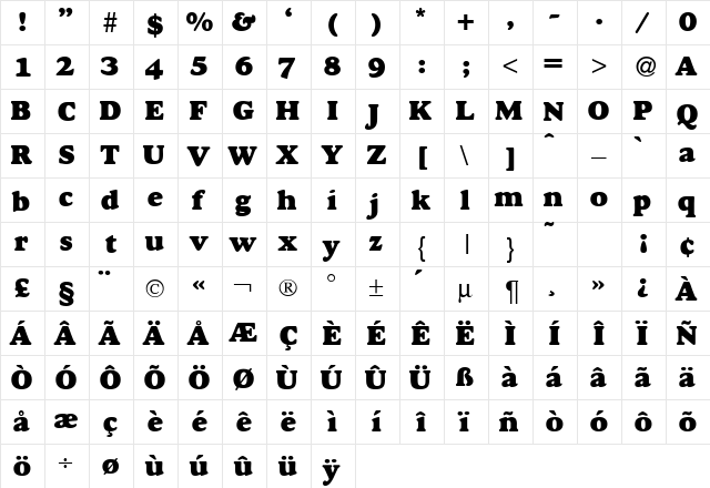 GourmetHeavyDB Normal  glyph index