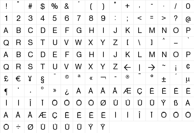 HeldustryFTVBasic Regular  glyph index