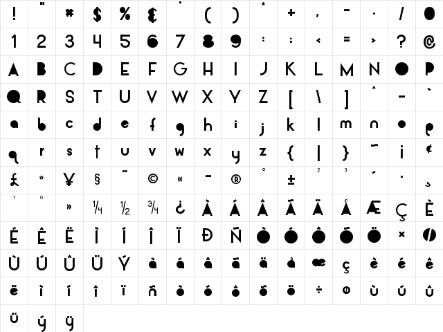 Alpaca Solidify Regular  glyph index
