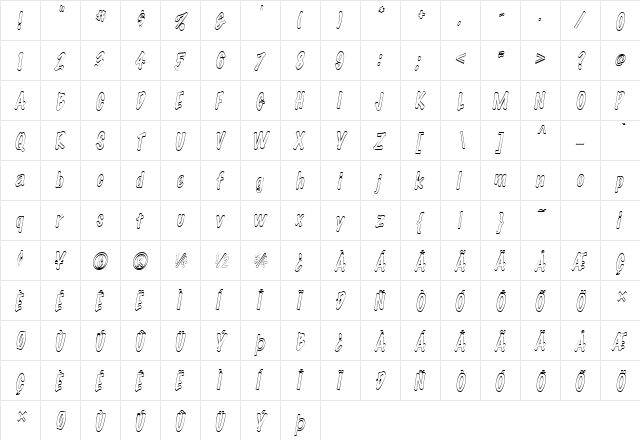 Marker-Hollow-Condensed Italic  glyph index