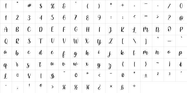 Kembara Cinta Regular  glyph index
