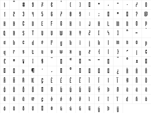 Hamburg Messe Regular  glyph index