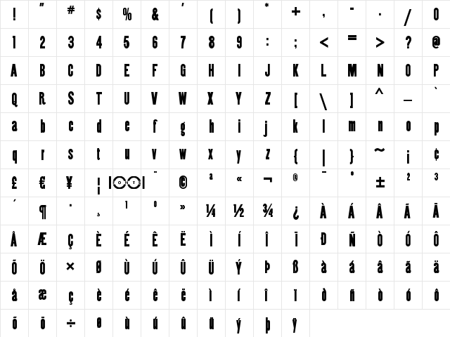Copper Canyon WBW Regular  glyph index