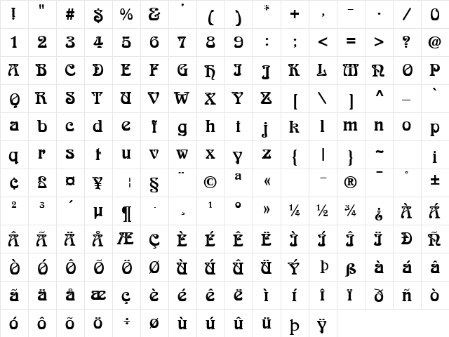 GE Romanesse Regular  glyph index