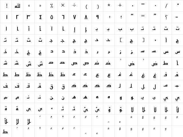 ArabicKufiSSK Regular  glyph index