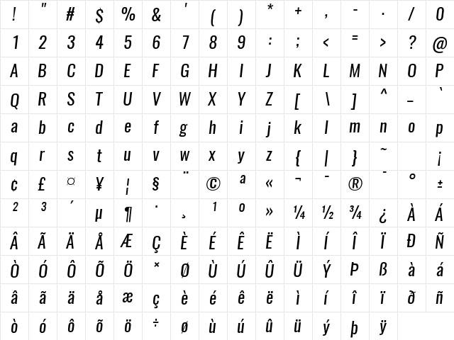 Oswald Regular  glyph index