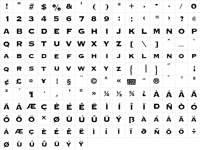 GraverplateExtrabold Regular  glyph index