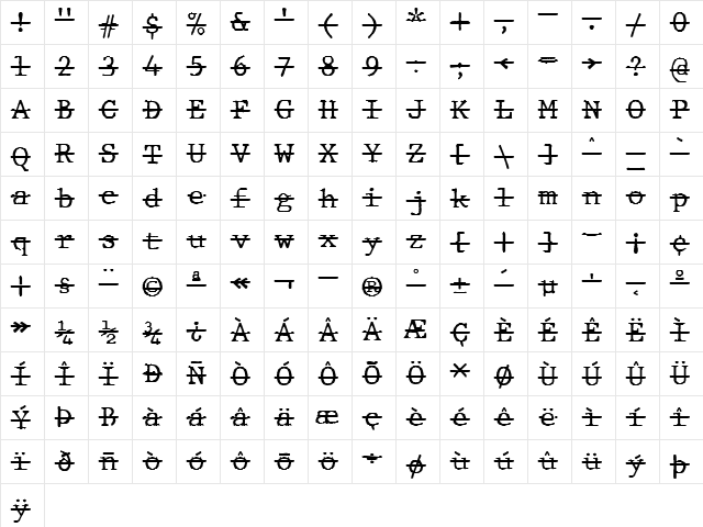 JMH Typewriter mono Over Regular  glyph index
