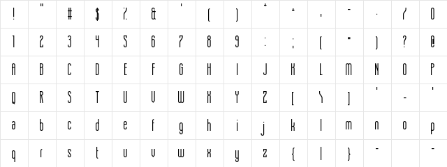 Hot Thin Roof Regular  glyph index