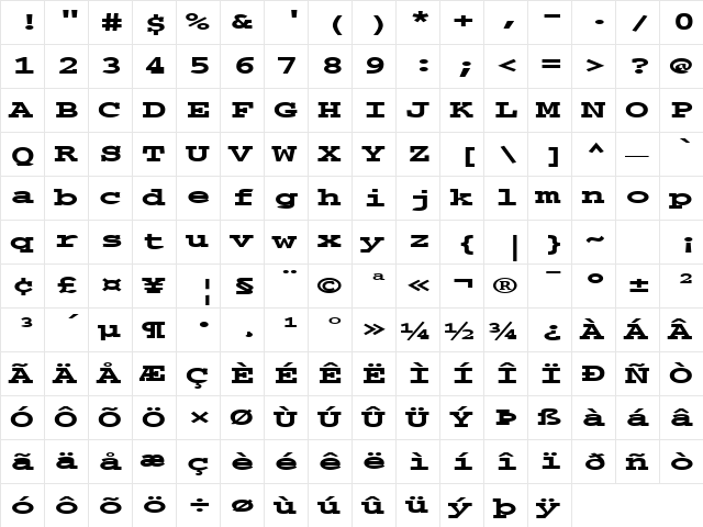 FZ BASIC 54 EX Bold  glyph index