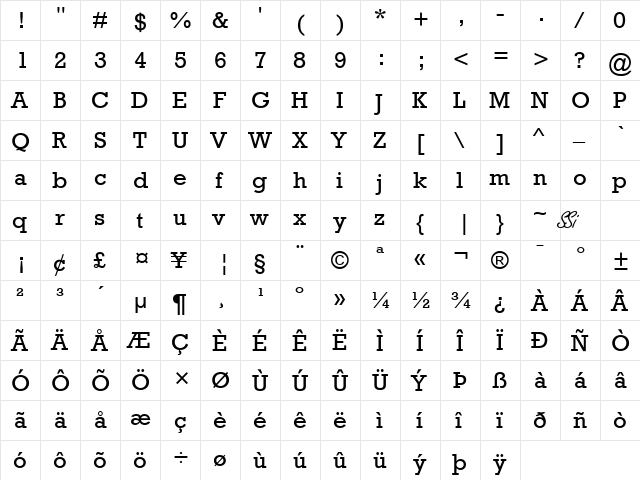 Astute SSi Regular  glyph index