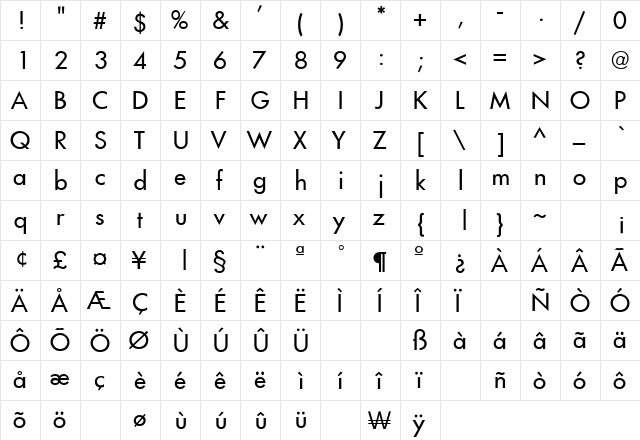Fortuna Regular  glyph index