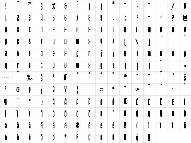 SF Port McKenzie Regular  glyph index