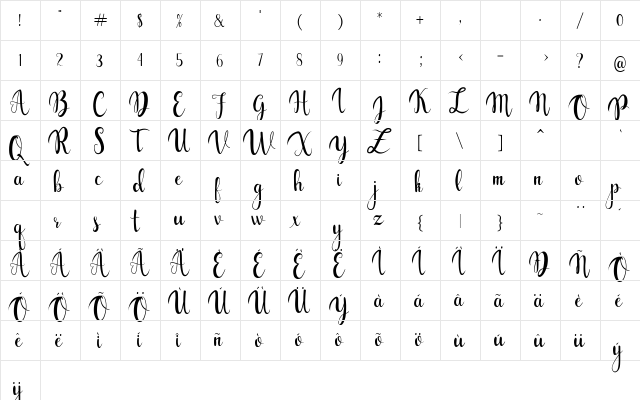 gabylia Regular  glyph index