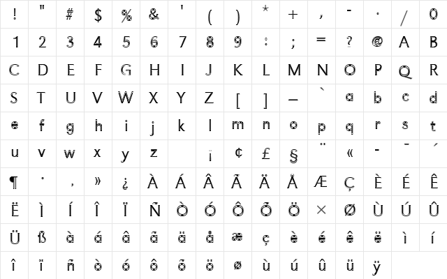 URWGroteskTLigIn1 Regular  glyph index