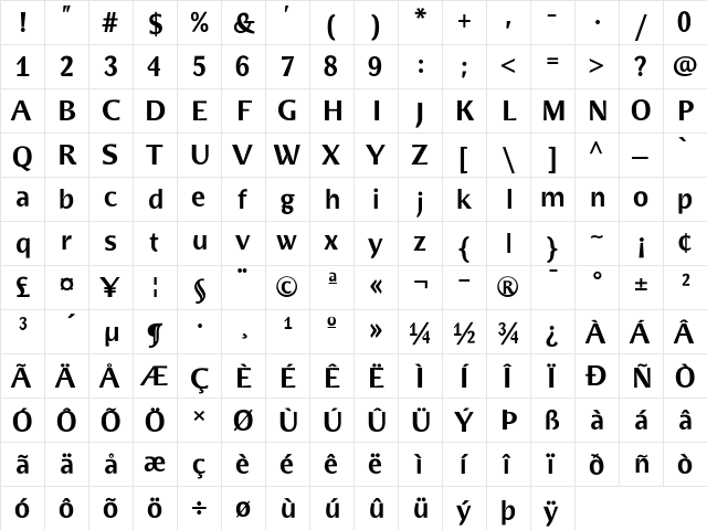 BradloSans Regular  glyph index