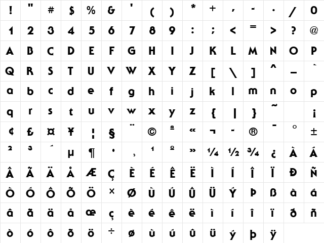 SerenadeLH Bold  glyph index