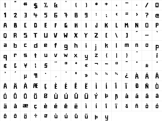 Paper Johnny Eins Regular  glyph index
