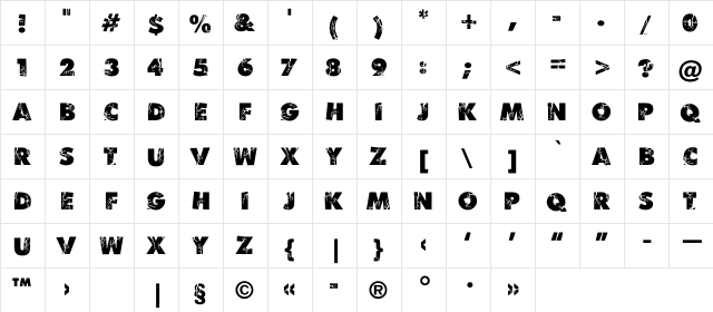 BenCrushC Regular  glyph index