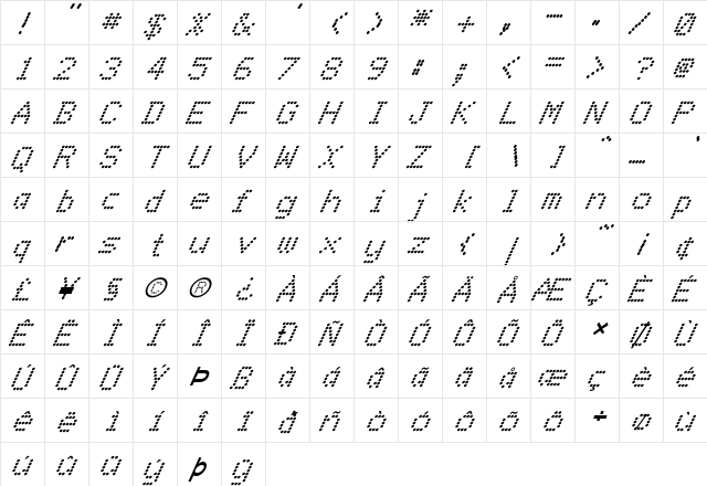 FZ DIGITAL 9 ITALIC Normal  glyph index